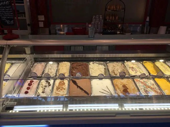 gelato shop with 20 gelato flavors in the window - the perfect addition to a San Diego staycation day