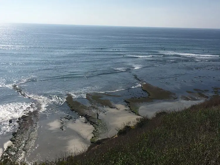 beaches in San Diego - top view of swamis beach tide pools exposed at low tide