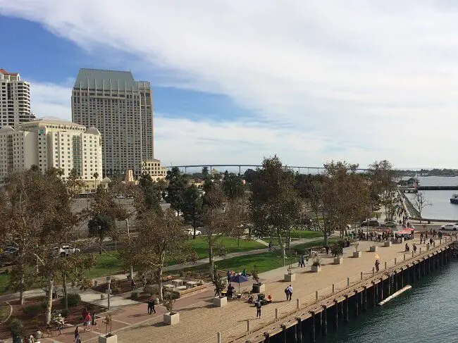 San Diego harbor view from above with Coronado bridge - perfect San Diego staycation date