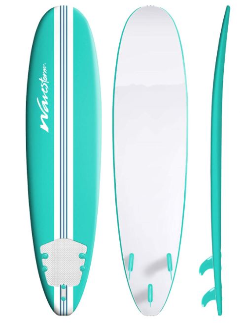 mint green wavestorm surfboard front view