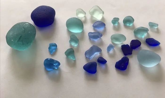 Beautiful pieces of blue sea glass in every shade.